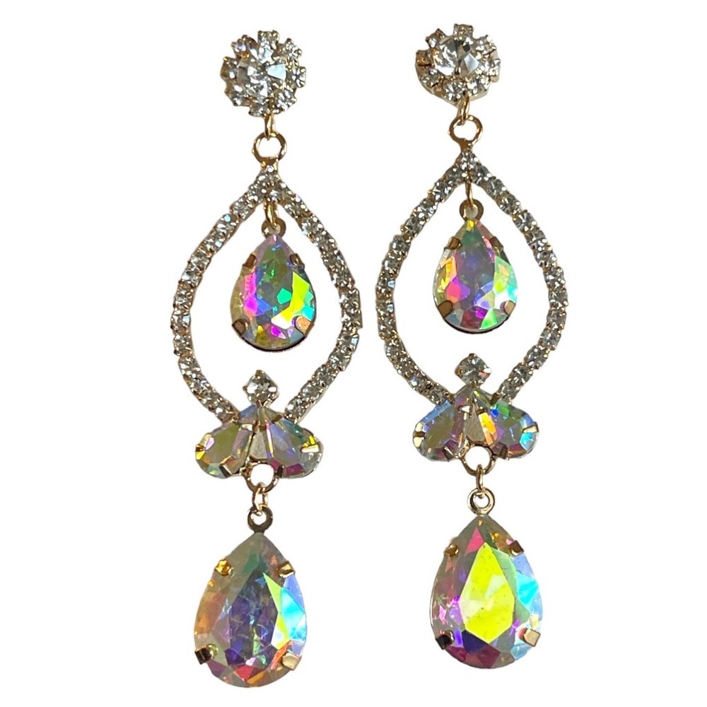 Silver Crystal Drop Earrings Wedding Bridal Bridesmaid Prom Statement Earrings